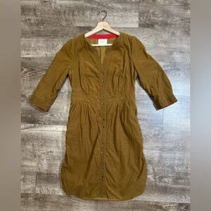 Maeve Anthropologie Womens Dress Brown Midi 3/4 Sleeve Metal Button Front 6